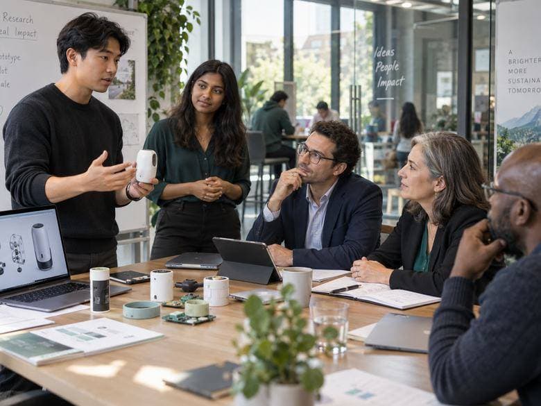 Senior leaders in discussion around a meeting table