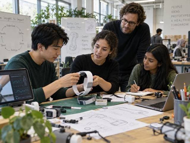 A team prototyping a device in a design studio
