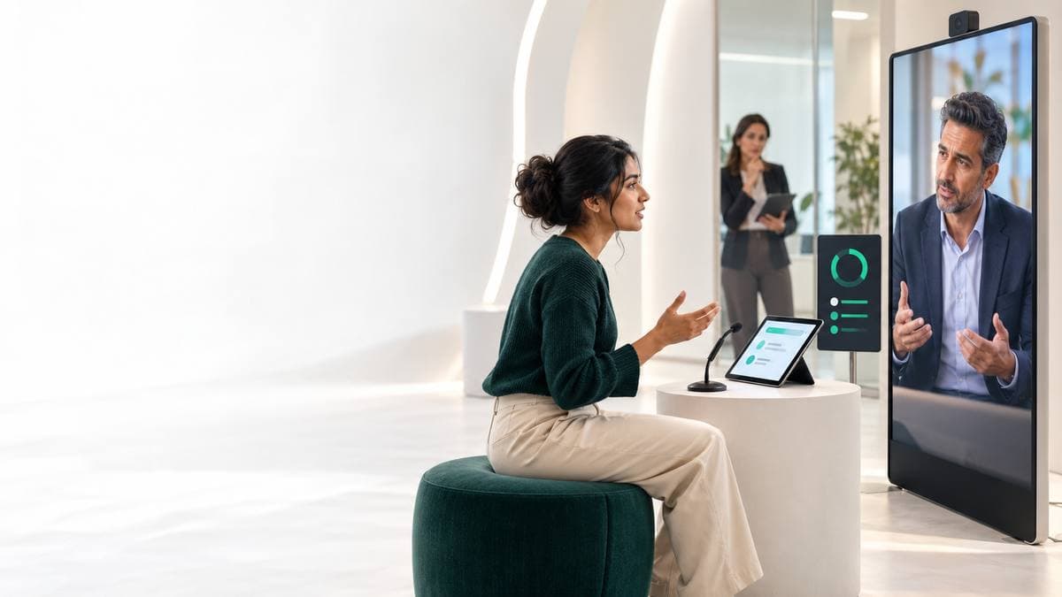 A student defending her work to a supervisor on screen, with her submission open beside her