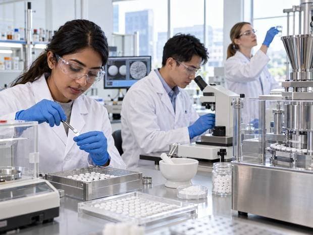 Scientists working in a pharmaceutical laboratory